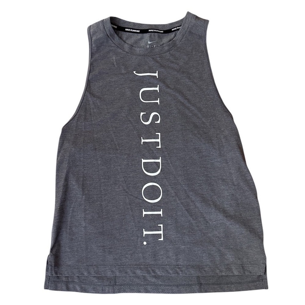 Nike Running Dri-FIT Tank Top Womens Small Gray Just Do It Graphic
